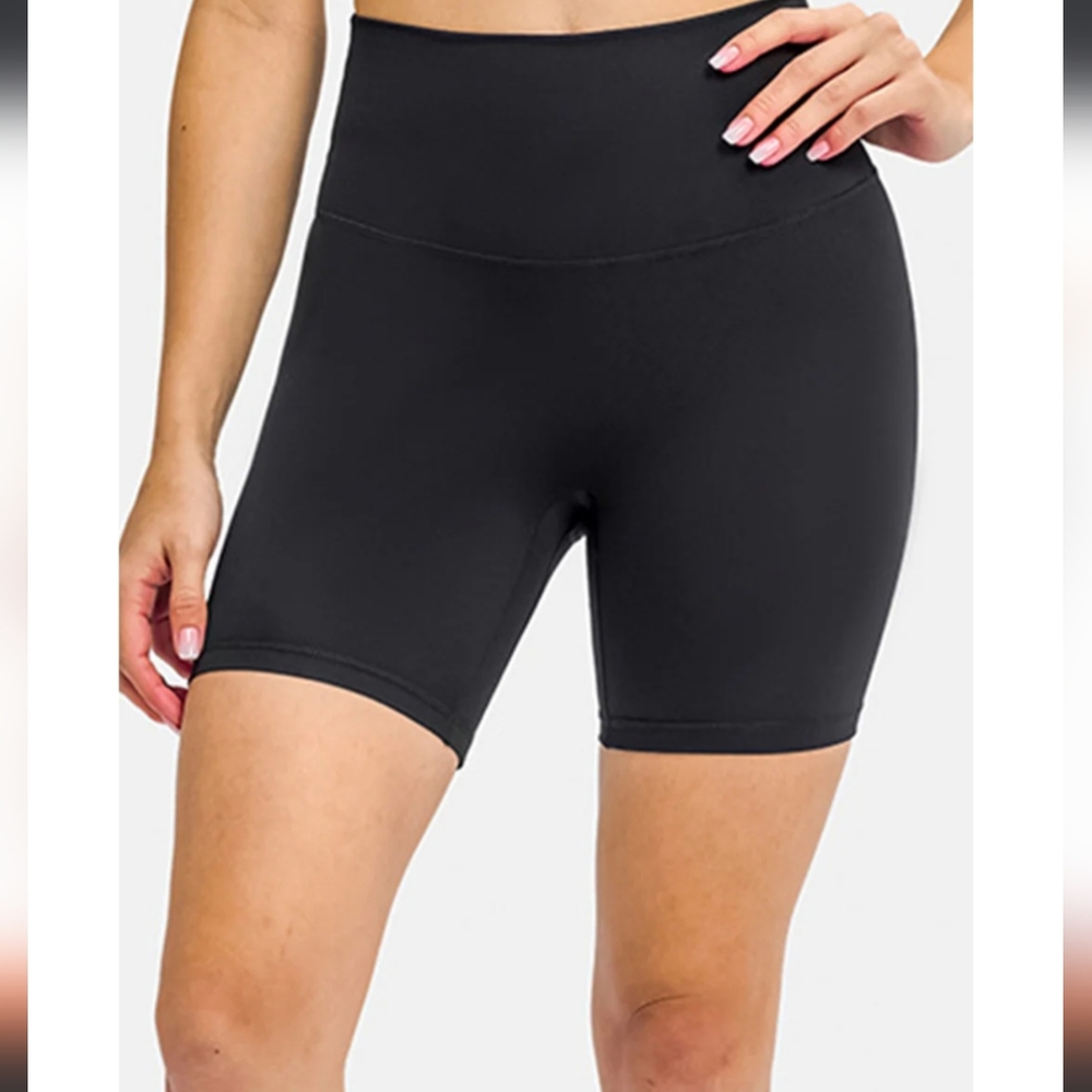 NWT Black High-Waisted Bike Shorts with Wide Waistband 6056